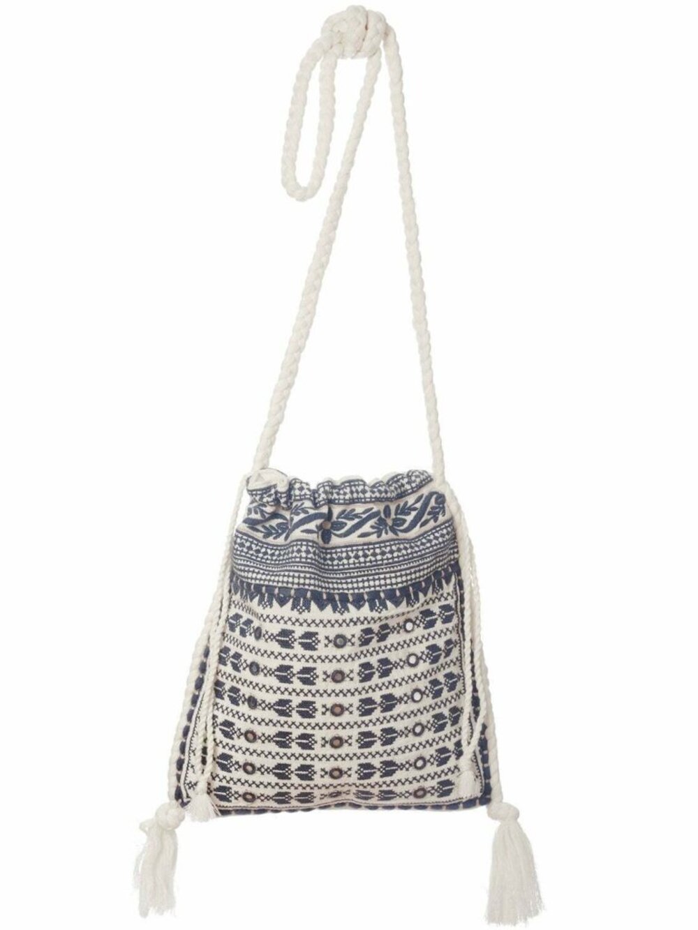 Star Mela Mendi Crossbody Handbag Embroidered Navy Ecru NWT
